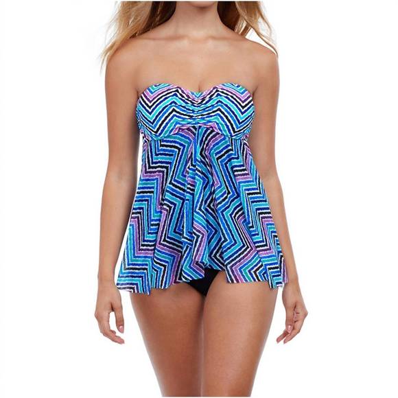 NEW PROFILE BY GOTTEX bandeau strapless flyaway one piece swimsuit in tempo - Picture 1 of 3